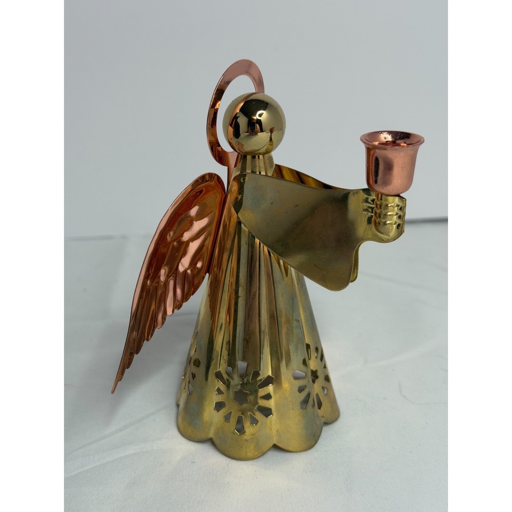 Vintage 1997 Home for the Holidays Brass Copper Angel Candle Holder Boxed